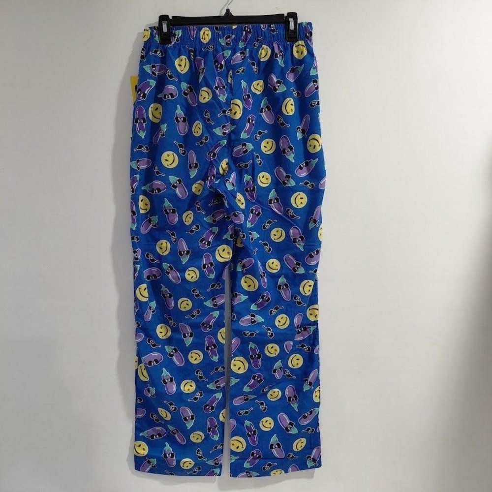 JOE BOXER Womens Pajama Pants Funny Eggplant Smiley Face Print Blue M - Picture 2 of 4